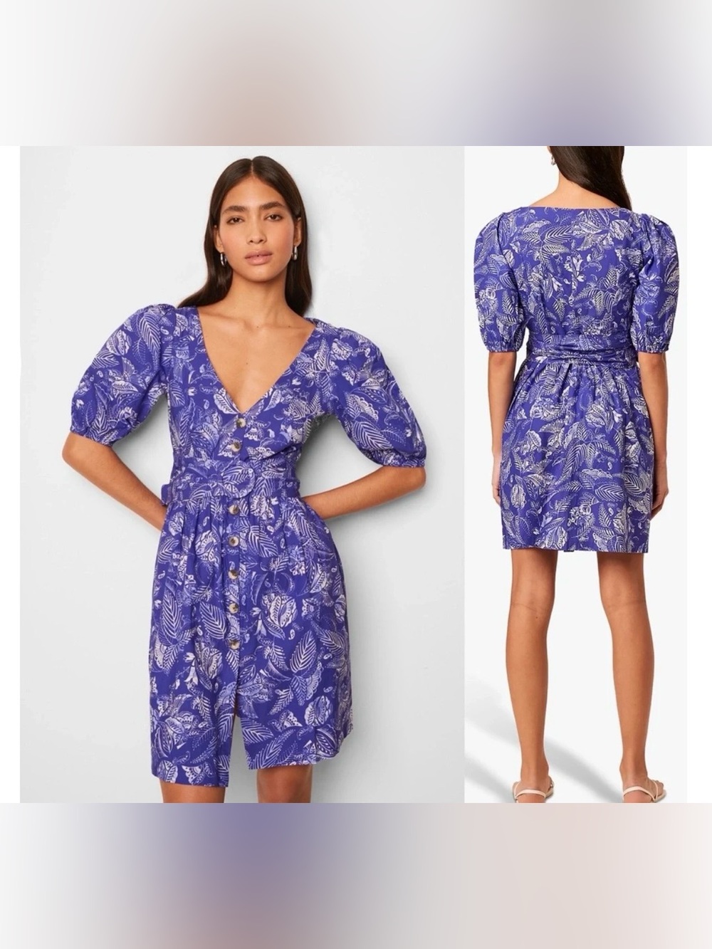 French Connection Besima 100% Cotton Poplin Belted Dress Womens 8